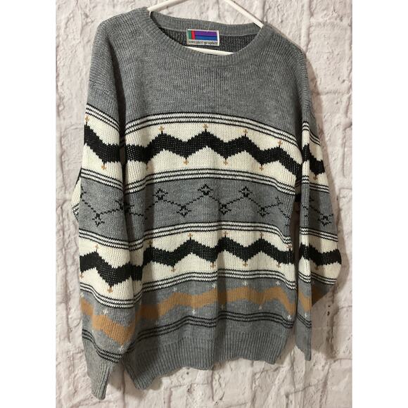 80’s Sweater Graphix Large Geometric Sweater Unisex Acrylic - Picture 3 of 7